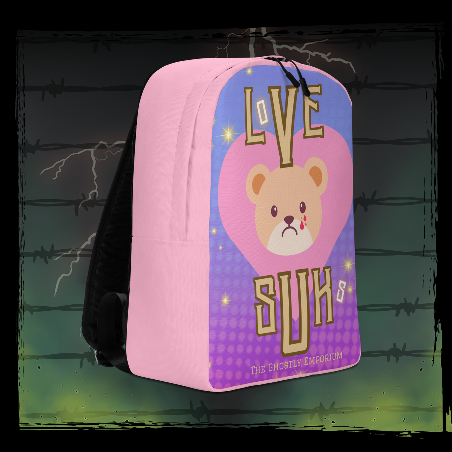 Pink "LOVE SUKS! + BITE MOR!" Backpack