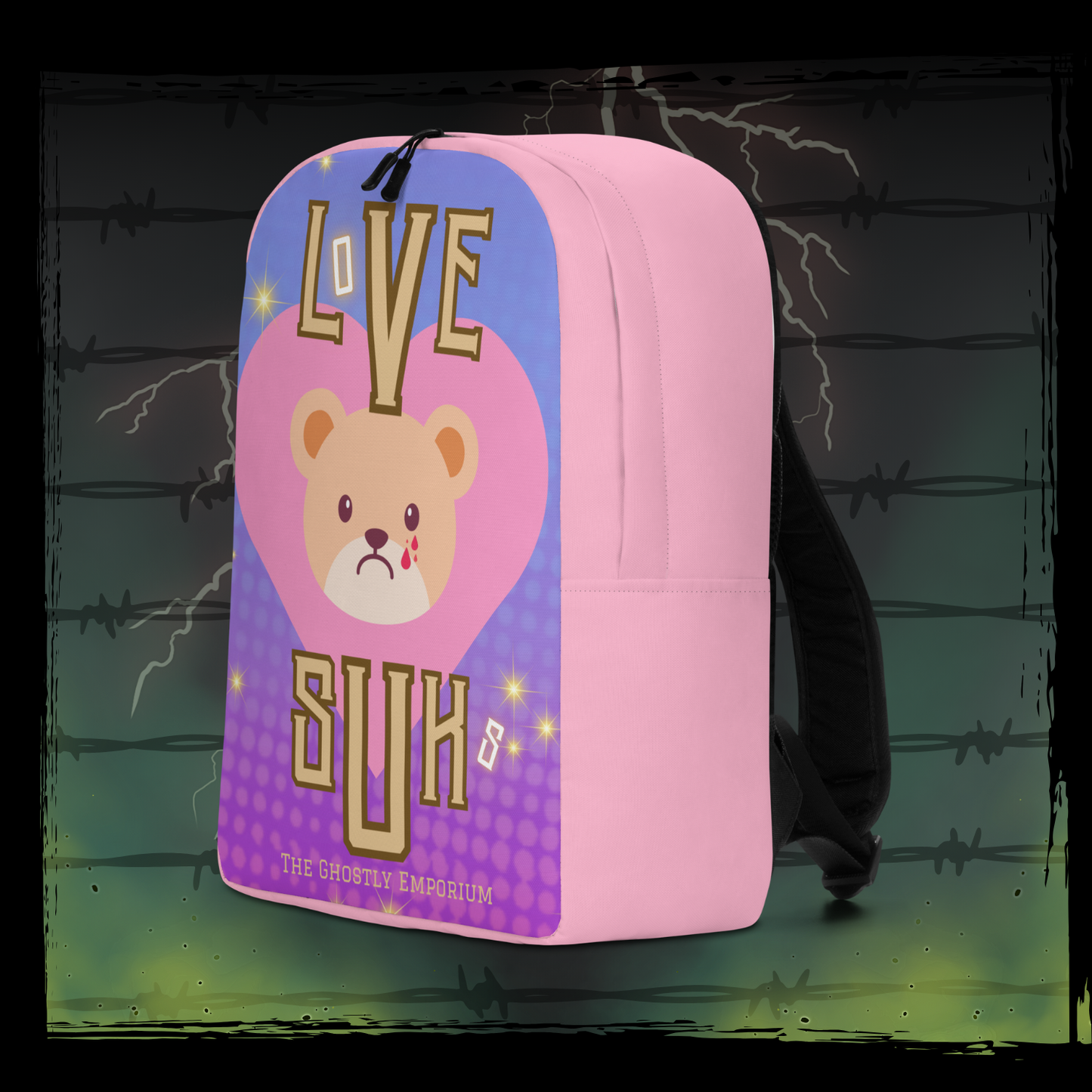 Pink "LOVE SUKS! + BITE MOR!" Backpack