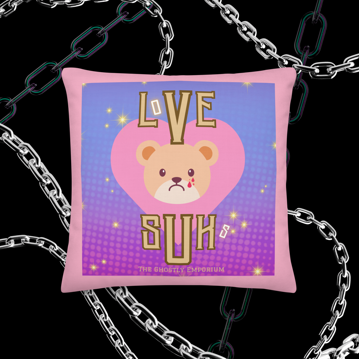 "LUV SUKS! BITE MOR!" Throw Pillow