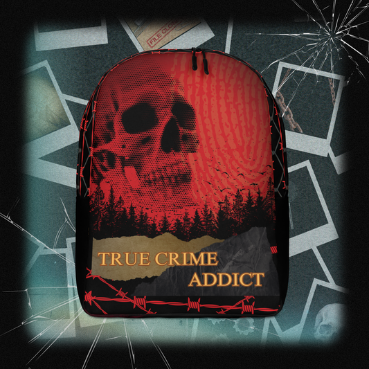 "True Crime Addict" Skull Backpack